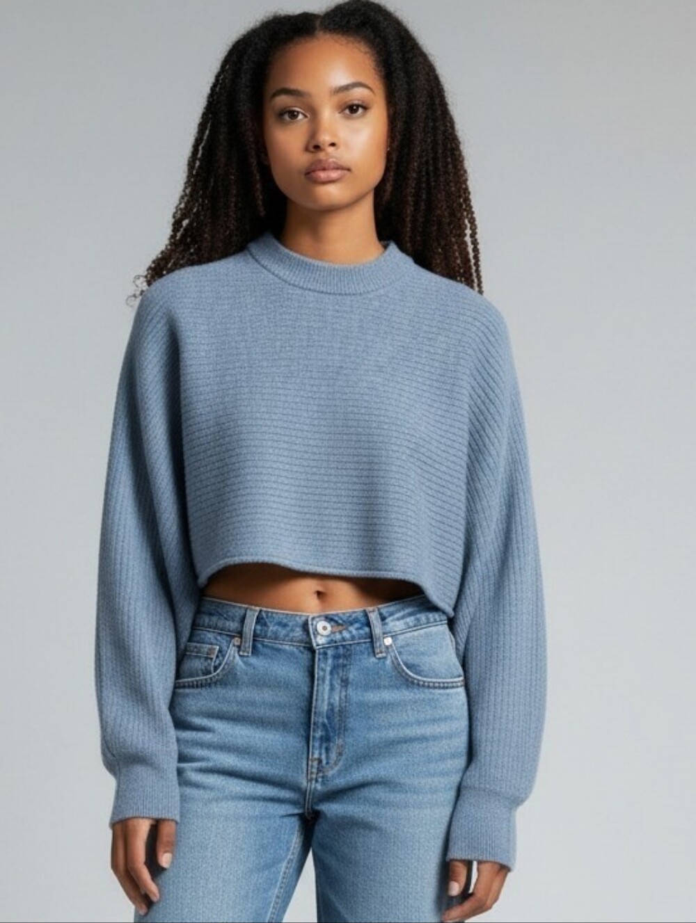 Aritzia Wilfred Free Lola Sweater Blue Merino Wool Cropped Sm P2p17.5 L15 - Picture 8 of 8